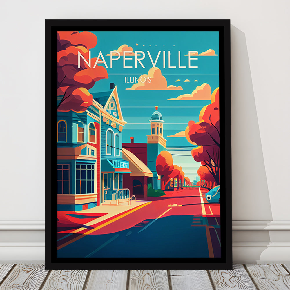 Naperville Illinois Retro Art Print, Naperville City Wall Art, Floating Framed Canvas Print, Framed Picture, Painting Canvas