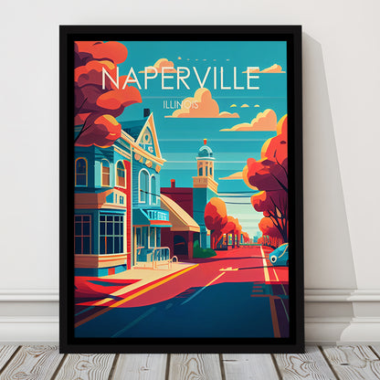Naperville Illinois Retro Art Print, Naperville City Wall Art, Floating Framed Canvas Print, Framed Picture, Painting Canvas
