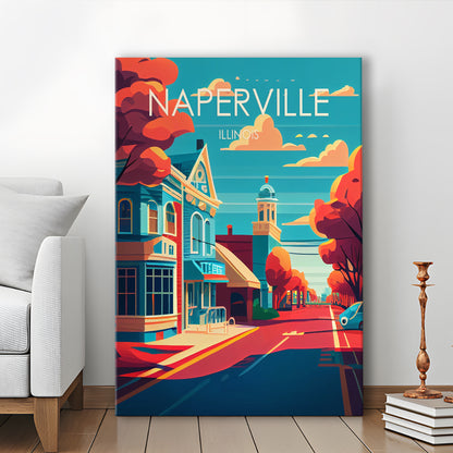 Naperville Illinois Retro Art Print, Naperville City Wall Art, Canvas Print, Painting Canvas, Living Room Decor