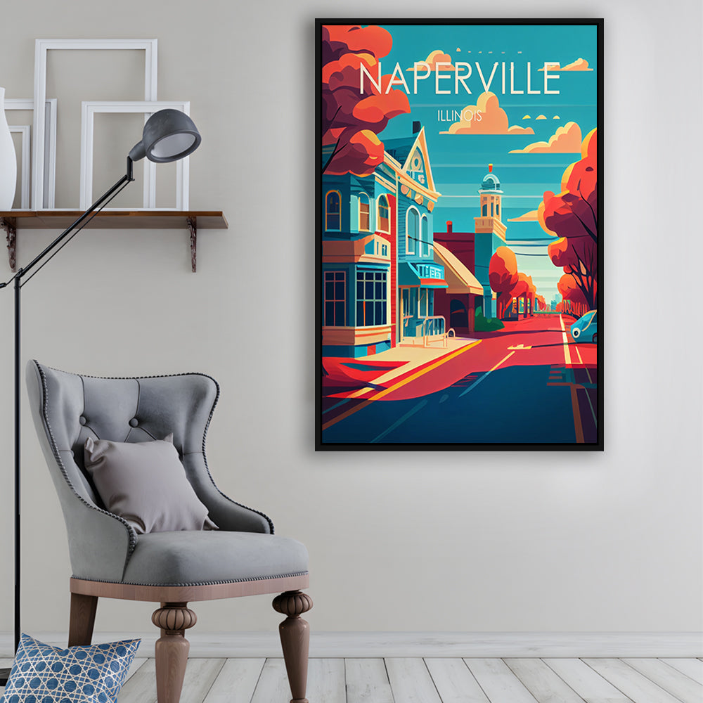 Naperville Illinois Retro Art Print, Naperville City Wall Art, Floating Framed Canvas Print, Framed Picture, Painting Canvas