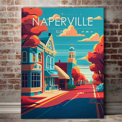 Naperville Illinois Retro Art Print, Naperville City Wall Art, Canvas Print, Painting Canvas, Living Room Decor
