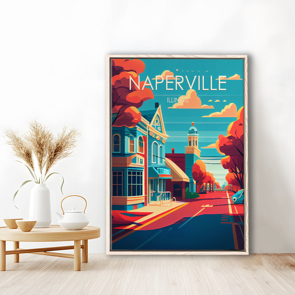 Naperville Illinois Retro Art Print, Naperville City Wall Art, Floating Framed Canvas Print, Framed Picture, Painting Canvas