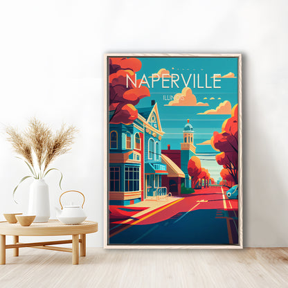 Naperville Illinois Retro Art Print, Naperville City Wall Art, Floating Framed Canvas Print, Framed Picture, Painting Canvas