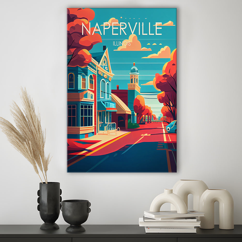 Naperville Illinois Retro Art Print, Naperville City Wall Art, Canvas Print, Painting Canvas, Living Room Decor