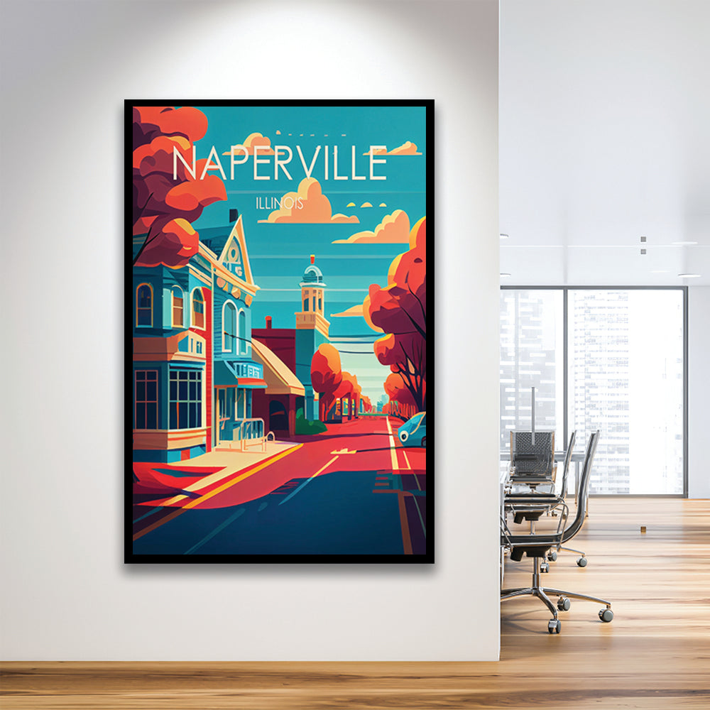 Naperville Illinois Retro Art Print, Naperville City Wall Art, Framed Art Print, Picture Framed, Painting Art
