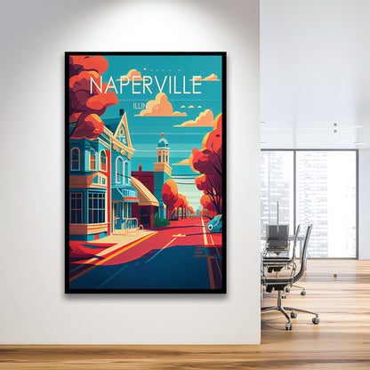 Naperville Illinois Retro Art Print, Naperville City Wall Art, Framed Art Print, Picture Framed, Painting Art