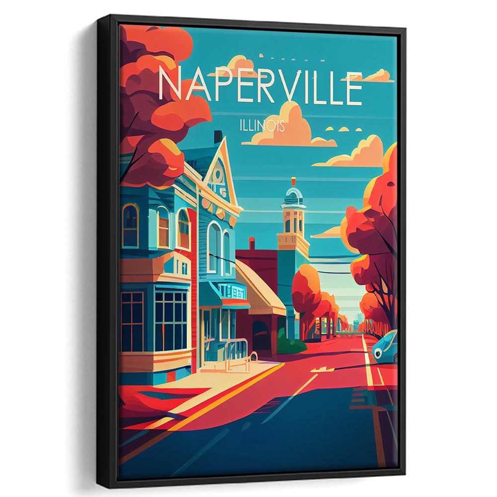 Naperville Illinois Retro Art Print, Naperville City Wall Art, Floating Framed Canvas Print, Framed Picture, Painting Canvas