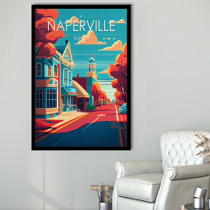 Naperville Illinois Retro Art Print, Naperville City Wall Art, Framed Art Print, Picture Framed, Painting Art