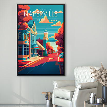 Naperville Illinois Retro Art Print, Naperville City Wall Art, Floating Framed Canvas Print, Framed Picture, Painting Canvas