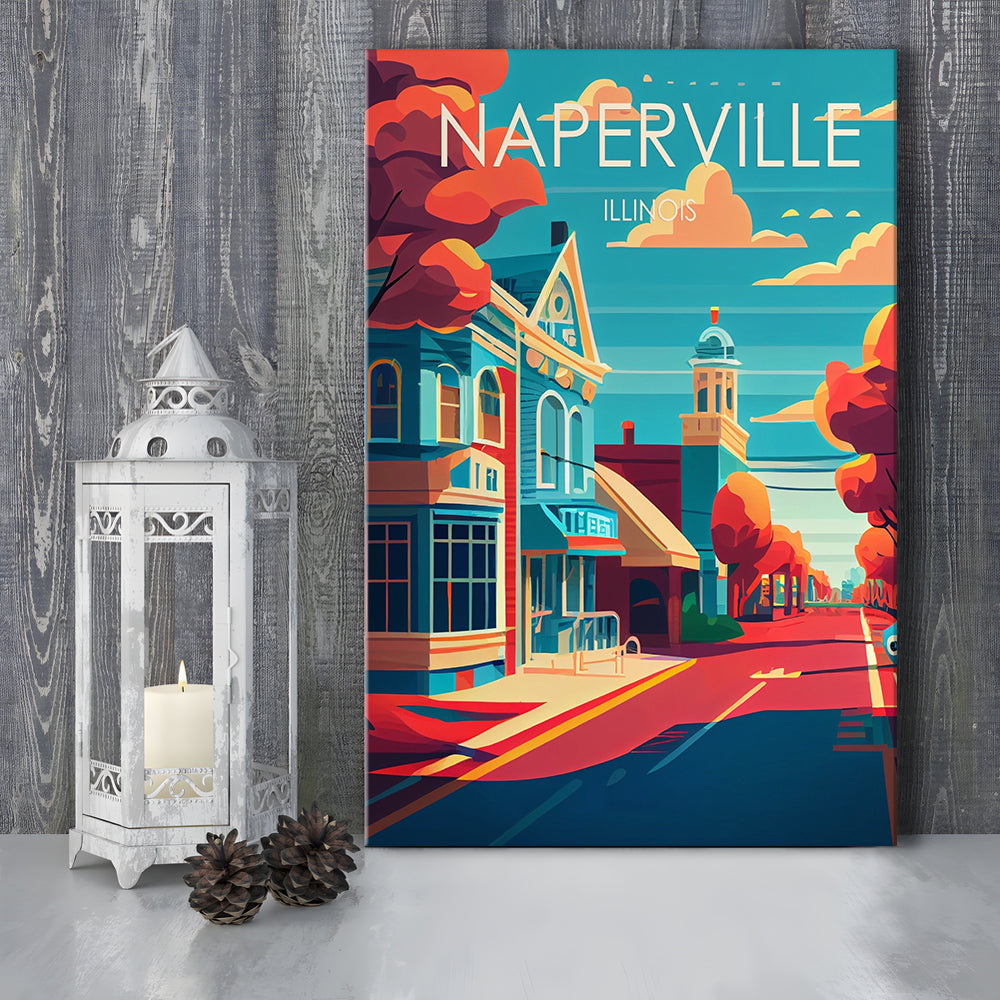 Naperville Illinois Retro Art Print, Naperville City Wall Art, Canvas Print, Painting Canvas, Living Room Decor
