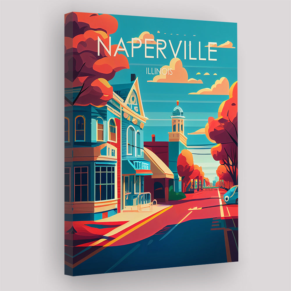 Naperville Illinois Retro Art Print, Naperville City Wall Art, Canvas Print, Painting Canvas, Living Room Decor