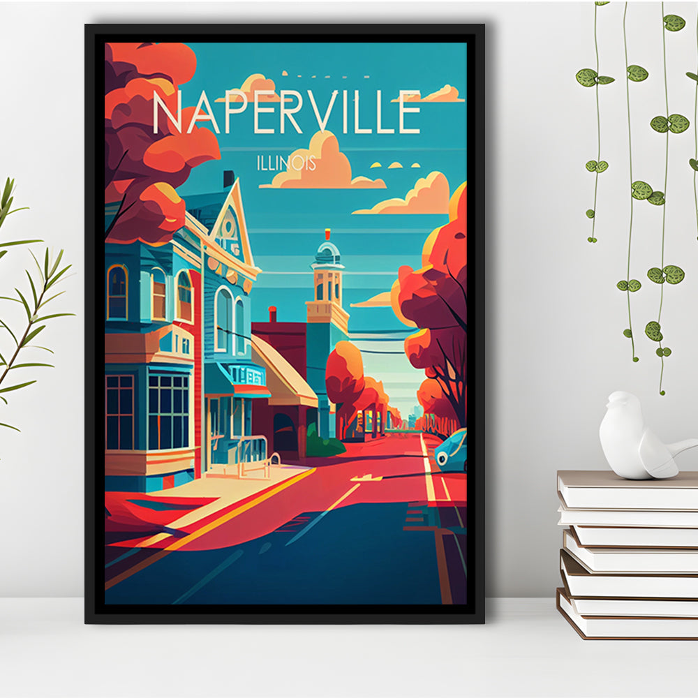 Naperville Illinois Retro Art Print, Naperville City Wall Art, Floating Framed Canvas Print, Framed Picture, Painting Canvas