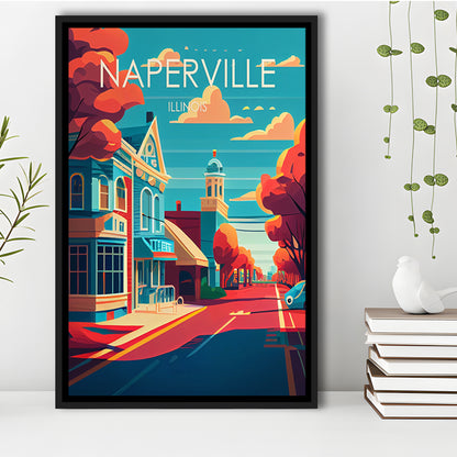 Naperville Illinois Retro Art Print, Naperville City Wall Art, Floating Framed Canvas Print, Framed Picture, Painting Canvas