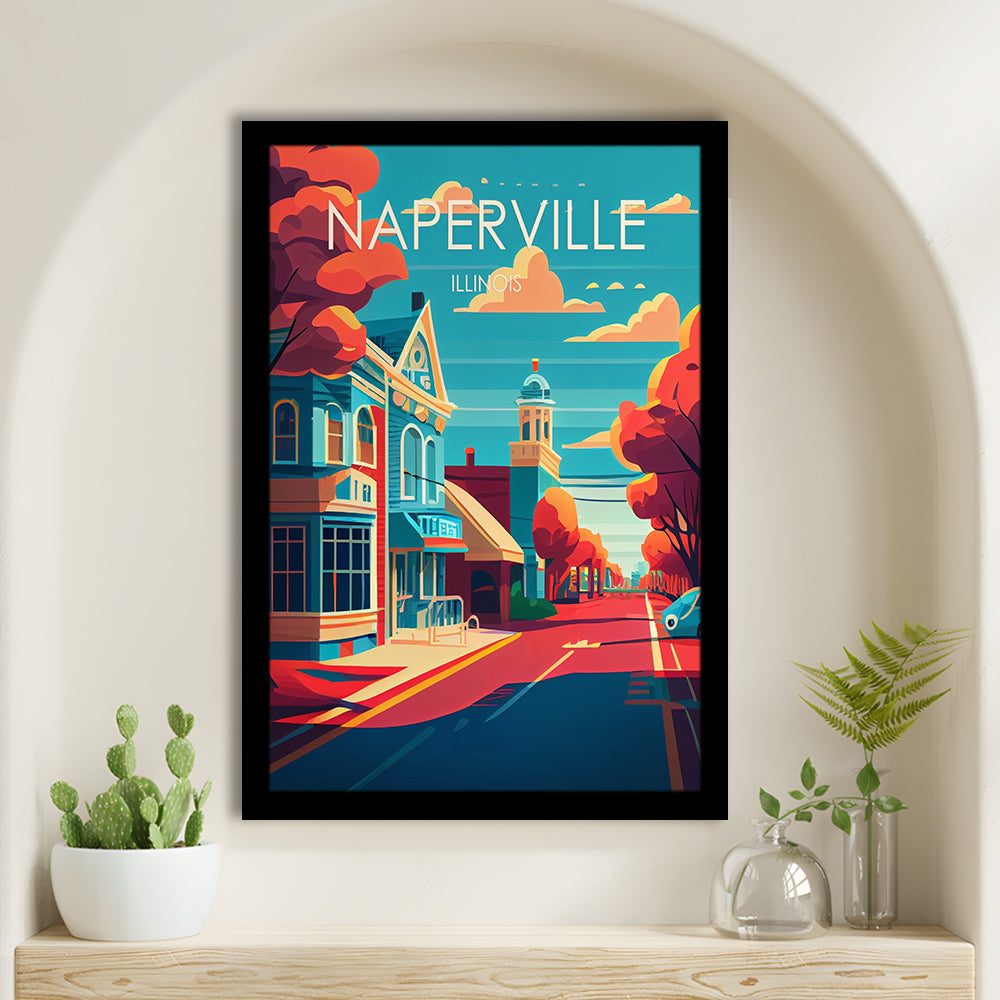 Naperville Illinois Retro Art Print, Naperville City Wall Art, Framed Art Print, Picture Framed, Painting Art
