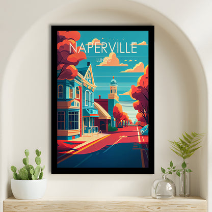 Naperville Illinois Retro Art Print, Naperville City Wall Art, Framed Art Print, Picture Framed, Painting Art