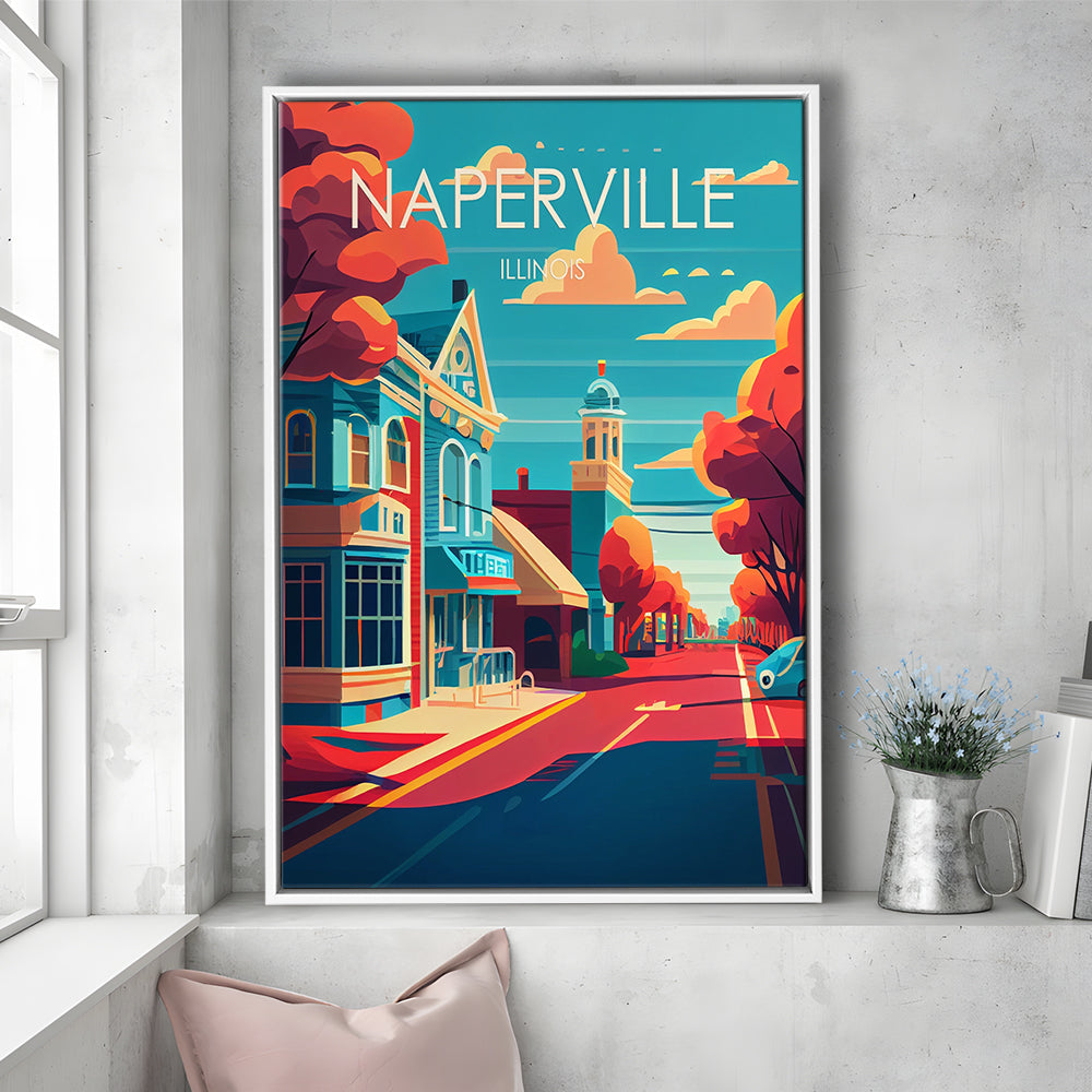 Naperville Illinois Retro Art Print, Naperville City Wall Art, Floating Framed Canvas Print, Framed Picture, Painting Canvas