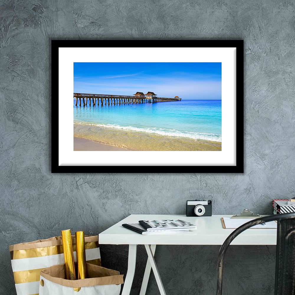 Naples Pier And Beach In Florida Usa, Extra Large Wall Art, Extra Large Wall Decor, Framed Art Print White Border