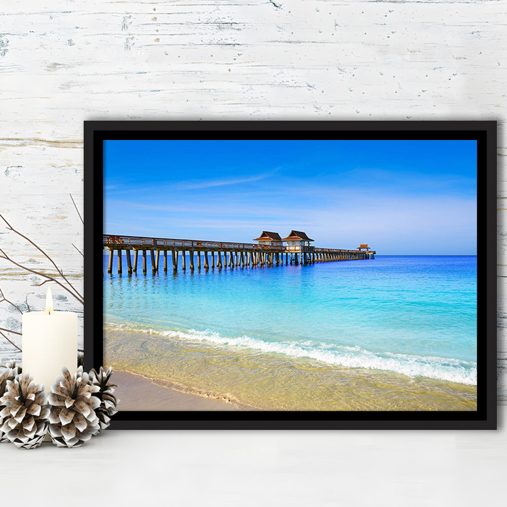 Naples Pier And Beach In Florida Usa, Extra Large Wall Art, Extra Large Wall Decor, Framed Cavas Print, Floating Frame