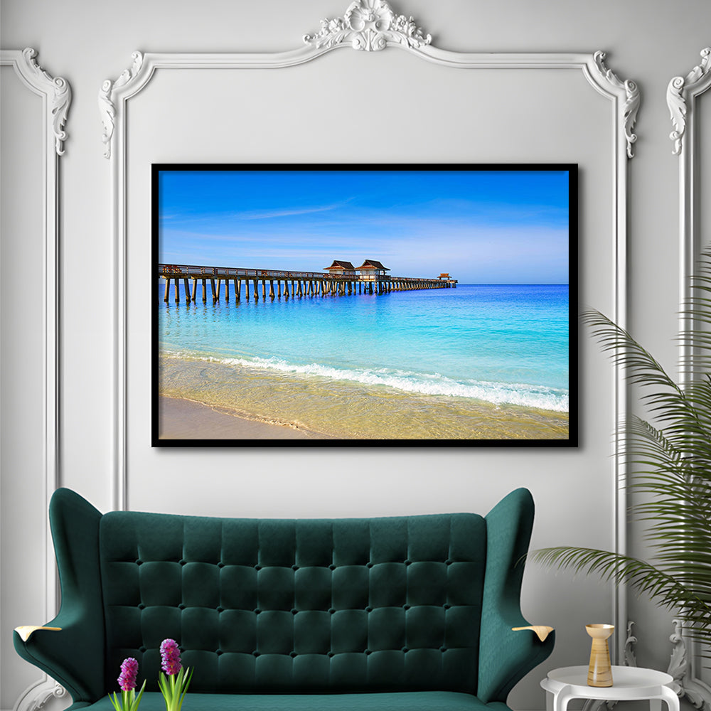 Naples Pier And Beach In Florida Usa, Extra Large Wall Art, Extra Large Wall Decor, Framed Art Print, Picture Framed