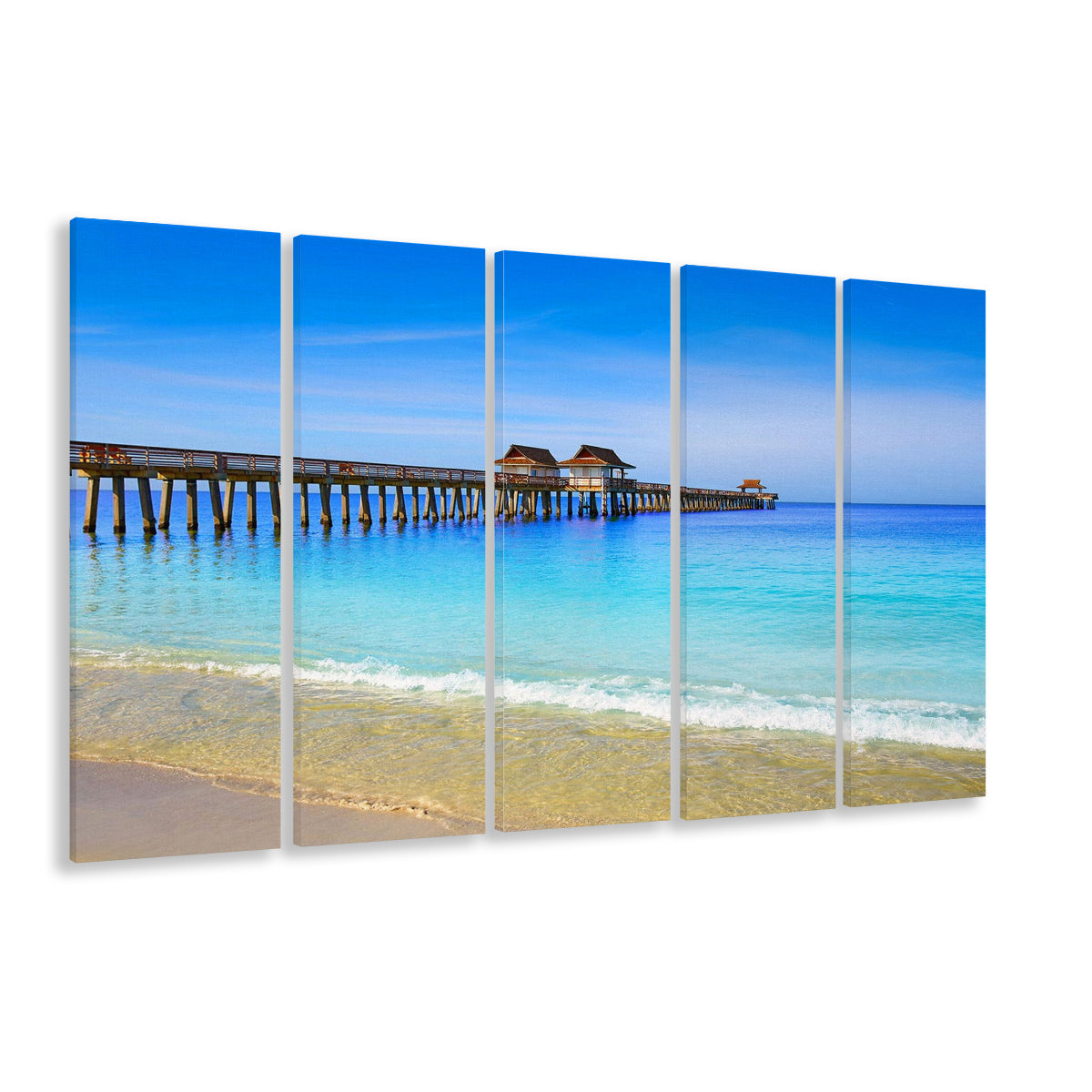 Naples Pier and Beach in Florida USA, Extra Large Wall Art, 5 Piece B Extra Large Cavas Print Wall Art Decor