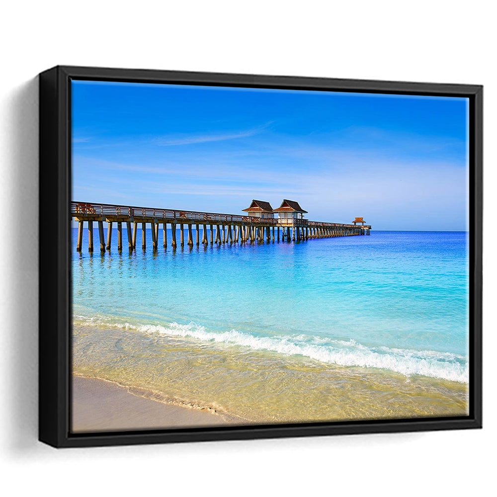 Naples Pier And Beach In Florida Usa, Extra Large Wall Art, Extra Large Wall Decor, Framed Cavas Print, Floating Frame