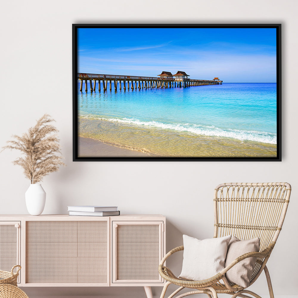 Naples Pier And Beach In Florida Usa, Extra Large Wall Art, Extra Large Wall Decor, Framed Cavas Print, Floating Frame