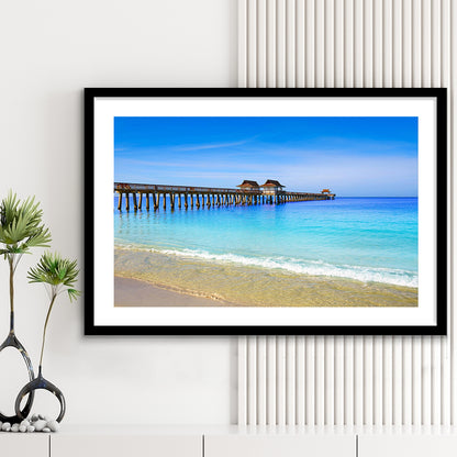 Naples Pier And Beach In Florida Usa, Extra Large Wall Art, Extra Large Wall Decor, Framed Art Print White Border