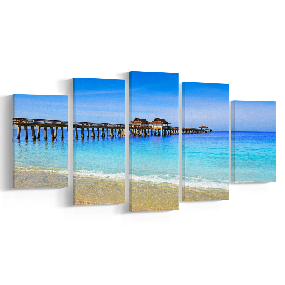 Naples Pier and Beach in Florida USA, Extra Large Wall Art, Extra Large Wall Decor, 5 Piece Large Cavas Print Wall Art