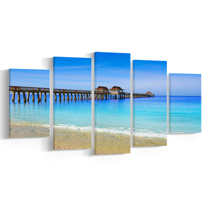 Naples Pier and Beach in Florida USA, Extra Large Wall Art, Extra Large Wall Decor, 5 Piece Large Cavas Print Wall Art