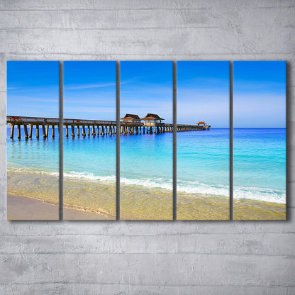 Naples Pier and Beach in Florida USA, Extra Large Wall Art, 5 Piece B Extra Large Cavas Print Wall Art Decor