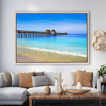 Naples Pier And Beach In Florida Usa, Extra Large Wall Art, Extra Large Wall Decor, Framed Cavas Print, Floating Frame