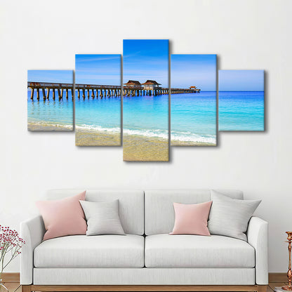 Naples Pier and Beach in Florida USA, Extra Large Wall Art, Extra Large Wall Decor, 5 Piece Large Cavas Print Wall Art