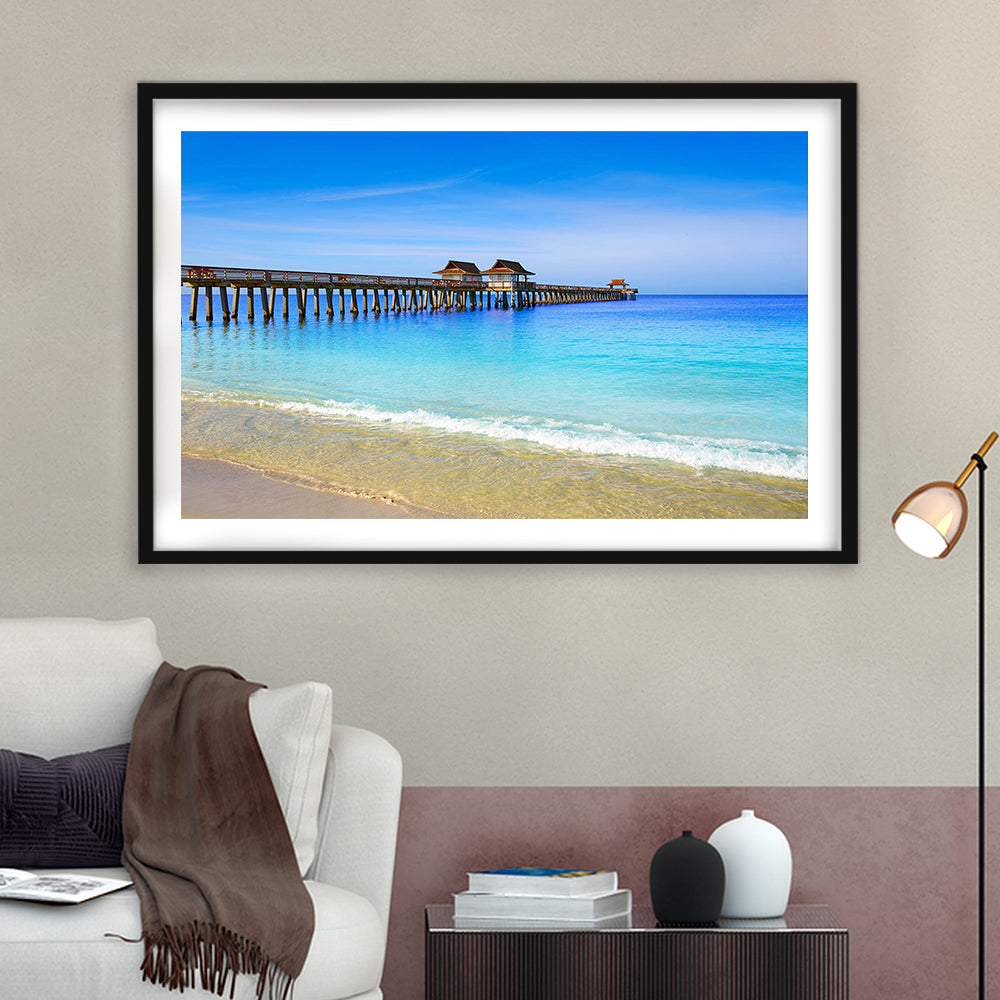 Naples Pier And Beach In Florida Usa, Extra Large Wall Art, Extra Large Wall Decor, Framed Art Print White Border
