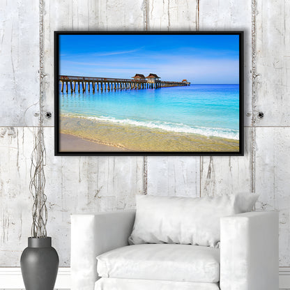 Naples Pier And Beach In Florida Usa, Extra Large Wall Art, Extra Large Wall Decor, Framed Cavas Print, Floating Frame
