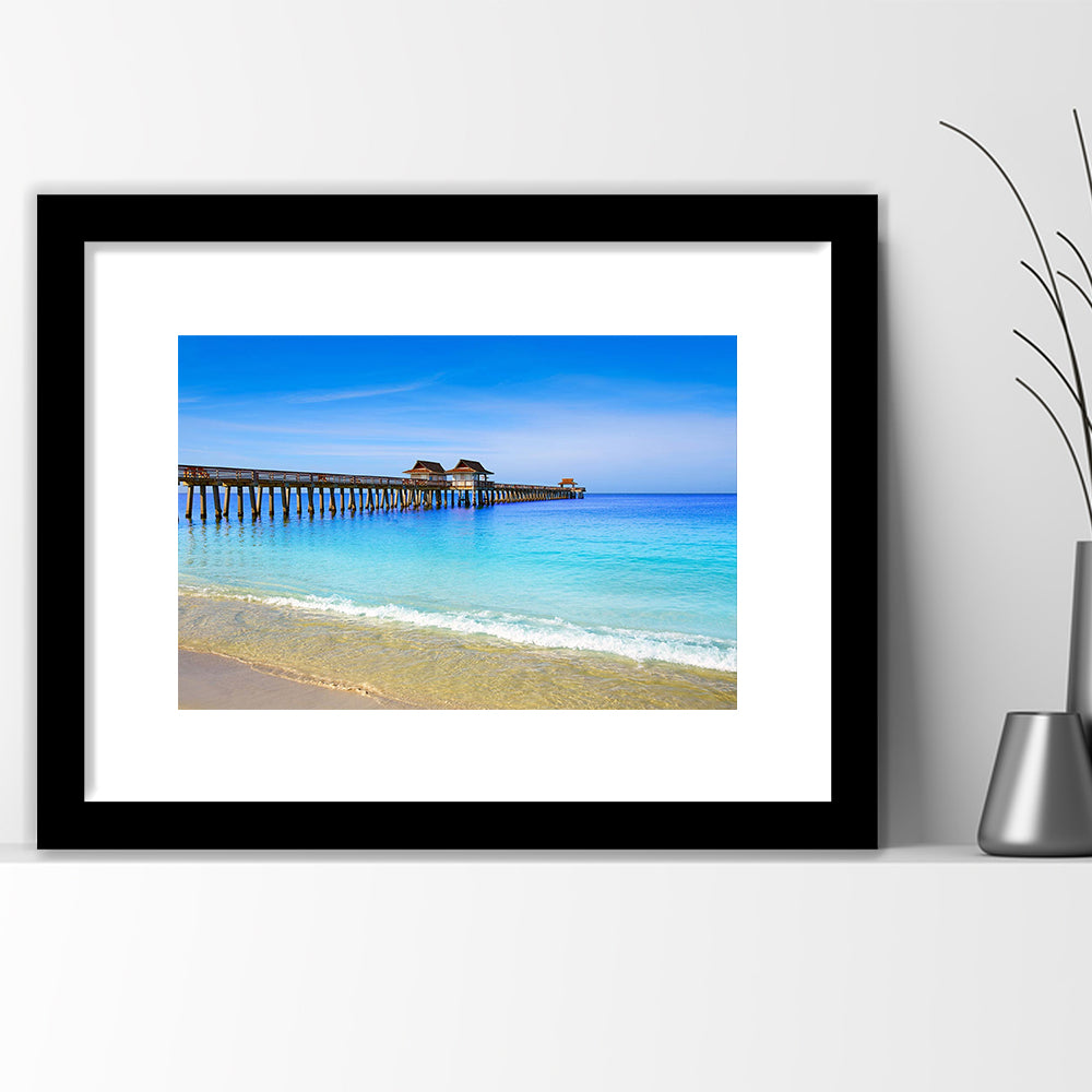 Naples Pier And Beach In Florida Usa, Extra Large Wall Art, Extra Large Wall Decor, Framed Art Print White Border