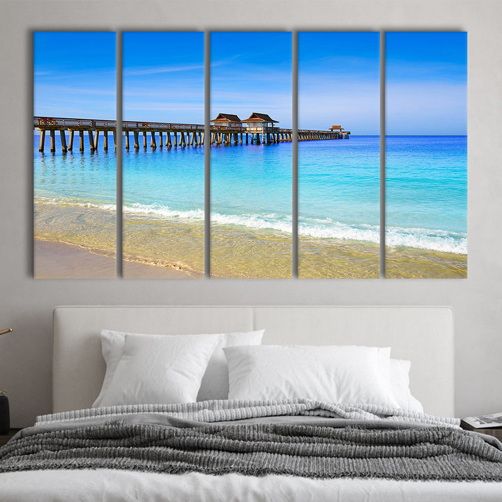 Naples Pier and Beach in Florida USA, Extra Large Wall Art, 5 Piece B Extra Large Cavas Print Wall Art Decor