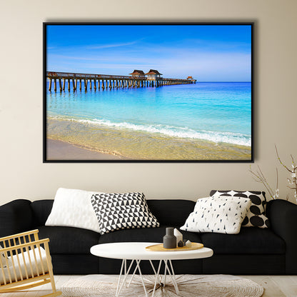 Naples Pier And Beach In Florida Usa, Extra Large Wall Art, Extra Large Wall Decor, Framed Cavas Print, Floating Frame