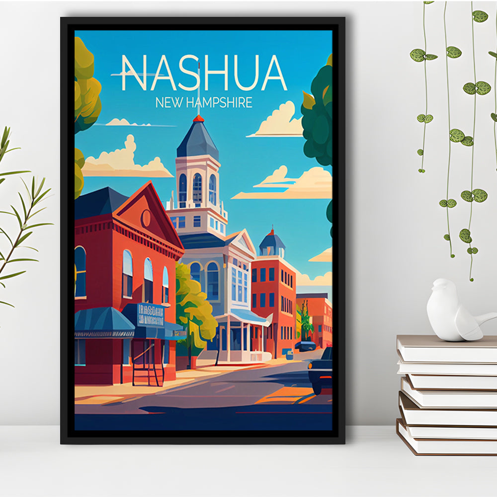 Nashua New Hampshire Retro Art Print, Nashua City Wall Art, Floating Framed Canvas Print, Framed Picture, Painting Canvas