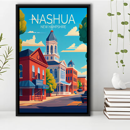 Nashua New Hampshire Retro Art Print, Nashua City Wall Art, Floating Framed Canvas Print, Framed Picture, Painting Canvas