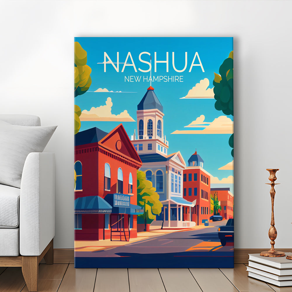 Nashua New Hampshire Retro Art Print, Nashua City Wall Art, Canvas Print, Painting Canvas, Living Room Decor