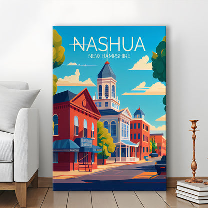 Nashua New Hampshire Retro Art Print, Nashua City Wall Art, Canvas Print, Painting Canvas, Living Room Decor