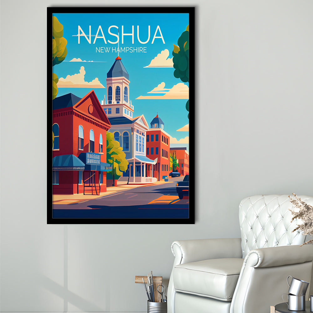 Nashua New Hampshire Retro Art Print, Nashua City Wall Art, Framed Art Print, Picture Framed, Painting Art