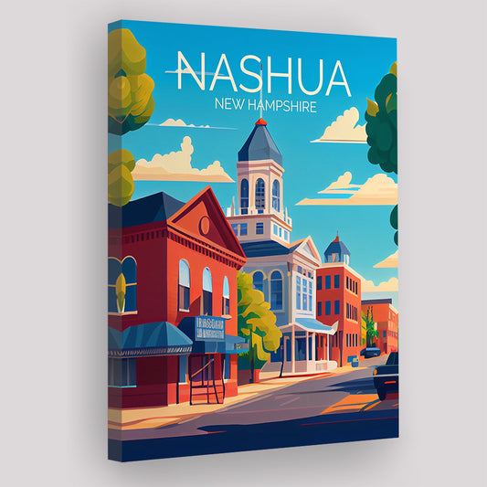 Nashua New Hampshire Retro Art Print, Nashua City Wall Art, Canvas Print, Painting Canvas, Living Room Decor