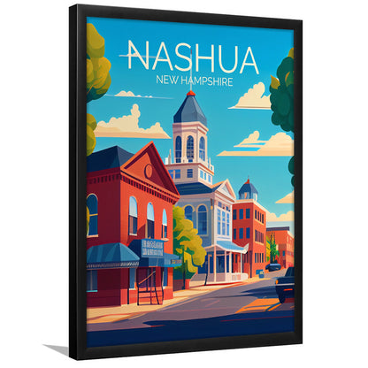 Nashua New Hampshire Retro Art Print, Nashua City Wall Art, Framed Art Print, Picture Framed, Painting Art