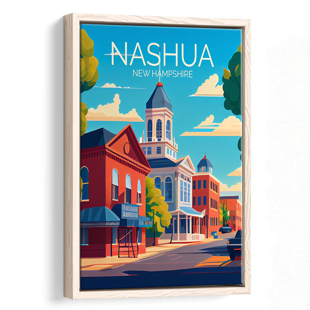 Nashua New Hampshire Retro Art Print, Nashua City Wall Art, Floating Framed Canvas Print, Framed Picture, Painting Canvas