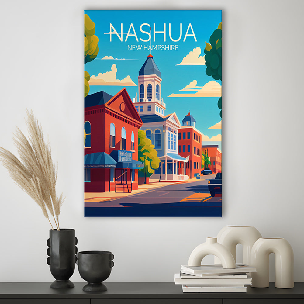 Nashua New Hampshire Retro Art Print, Nashua City Wall Art, Canvas Print, Painting Canvas, Living Room Decor