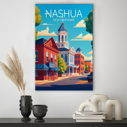 Nashua New Hampshire Retro Art Print, Nashua City Wall Art, Canvas Print, Painting Canvas, Living Room Decor