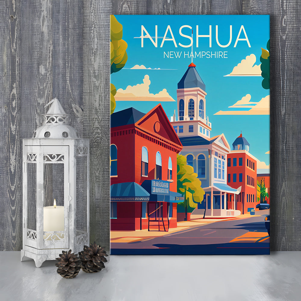 Nashua New Hampshire Retro Art Print, Nashua City Wall Art, Canvas Print, Painting Canvas, Living Room Decor