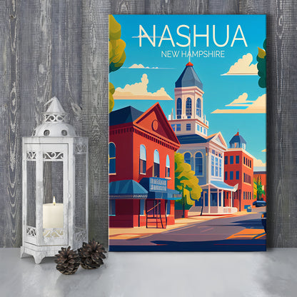 Nashua New Hampshire Retro Art Print, Nashua City Wall Art, Canvas Print, Painting Canvas, Living Room Decor