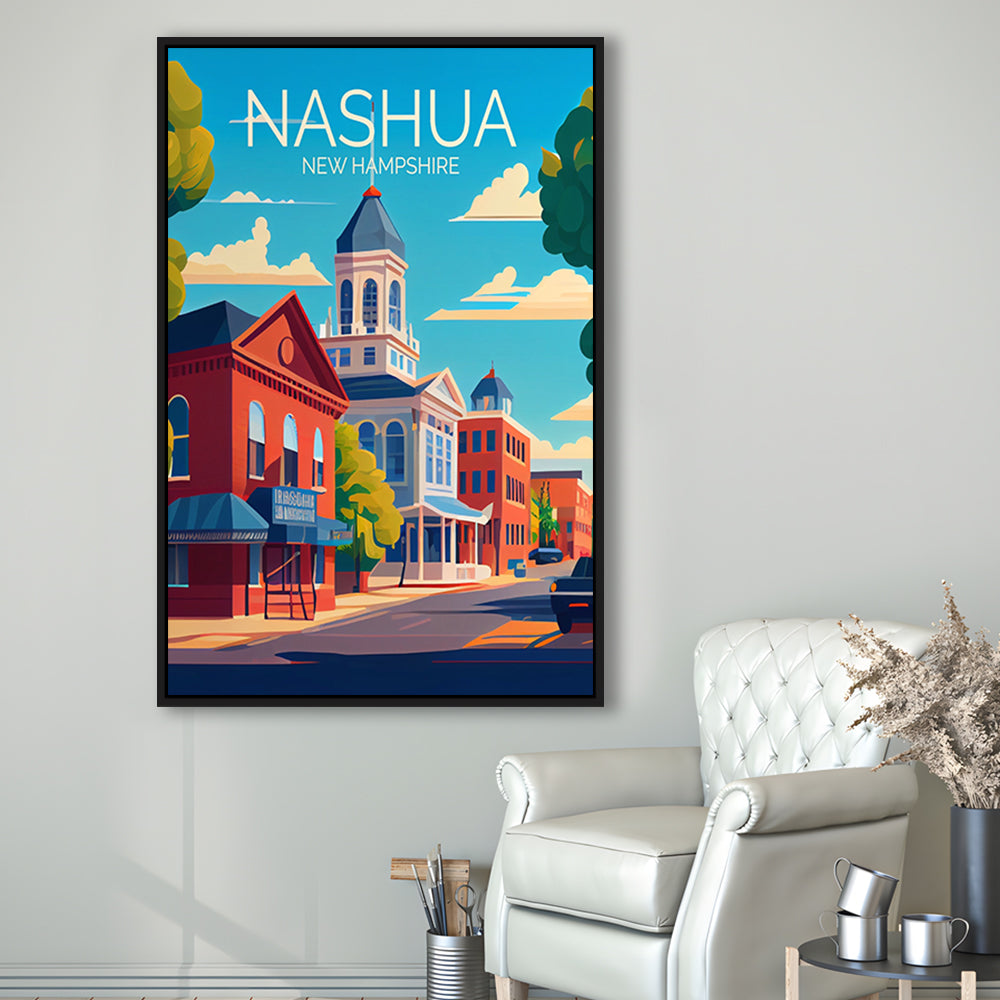 Nashua New Hampshire Retro Art Print, Nashua City Wall Art, Floating Framed Canvas Print, Framed Picture, Painting Canvas